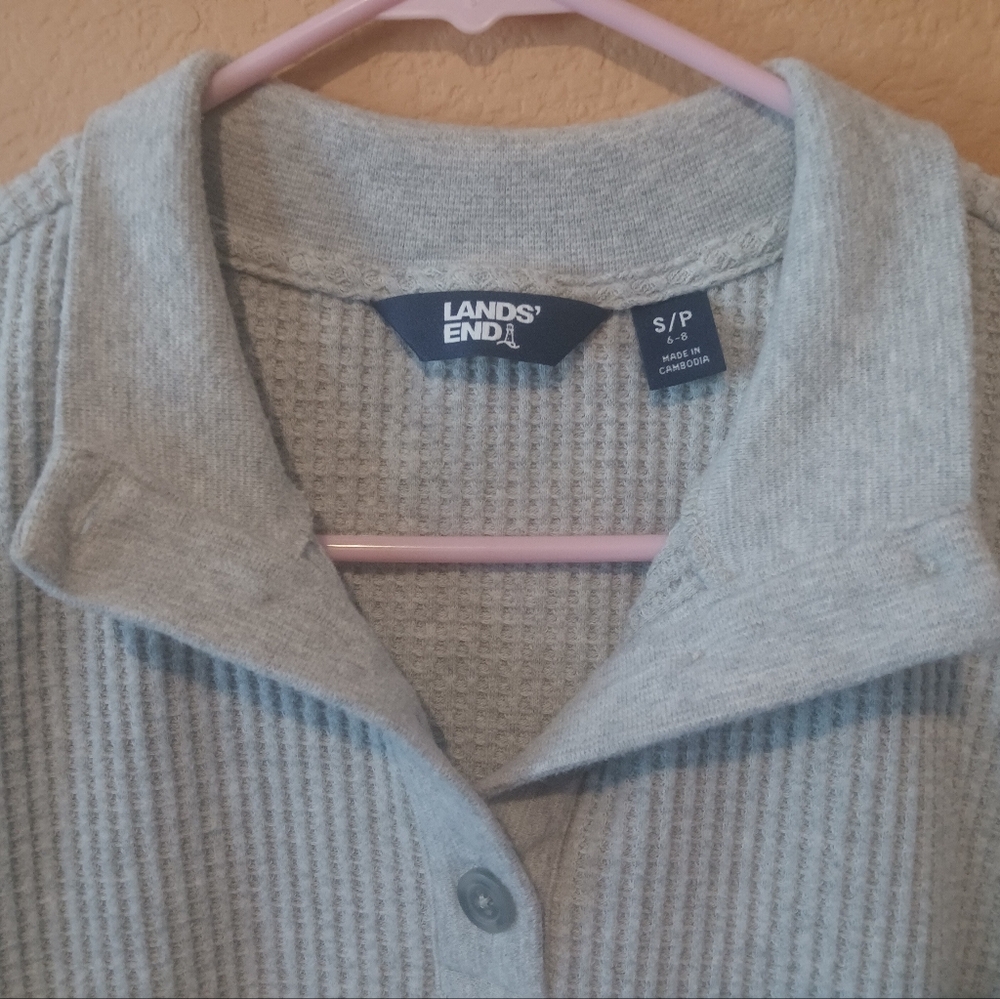 Lands' End Women's Ribbed Cardigan in Light Gray